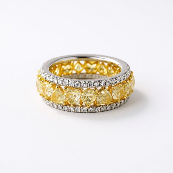 Canary 18K Yellow Gold Diamond Double Row Eternity Band Ring - Picture 1 of 5